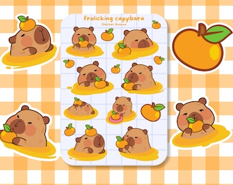 Hoja de pegatinas de carpincho naranja - Pegatinas de memes divertidos - Pegatinas recortables de animales kawaii - Pegatinas para planificador