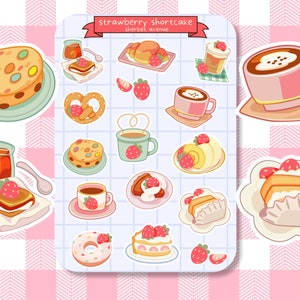 Erdbeer Shortcake Aufkleber - Kawaii Katze Kuss geschnitten Aufkleber - Journal Planer Ästhetik - wasserdichte Vinyl Aufkleber