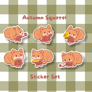 Herbst Eichhörnchen Aufkleber - Tier Vinyl Aufkleber - Kawaii Die Cut Aufkleber - Journal Planer Ästhetik - Kuscheliges Mattes Papier - Wasserfest