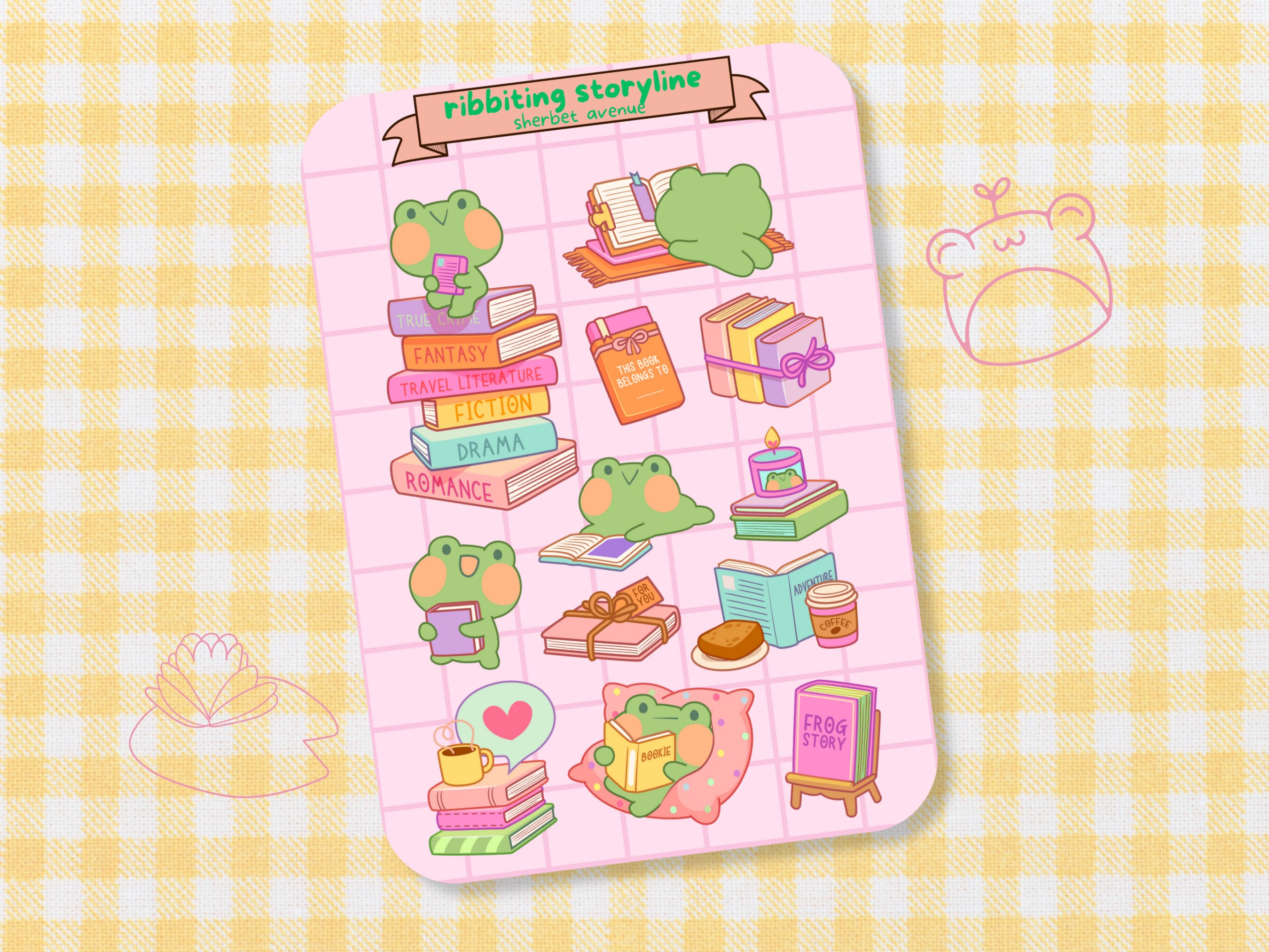 Frog Bookish Sticker Sheet - Cute Animal Vinyl Stickers - Kawaii Frog ...