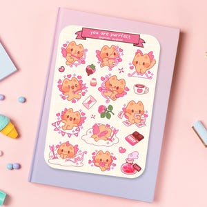 Süßer Aufkleber Bogen - Kawaii Sticker Pack - Mini Essen Aufkleber - Handgezeichnete Katze