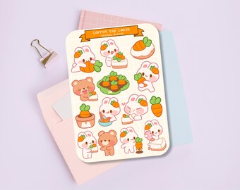 Arkusz naklejek Cute - Kawaii Sticker Pack - Mini naklejki z jedzeniem - Ręcznie rysowane ciasta z króliczkami
