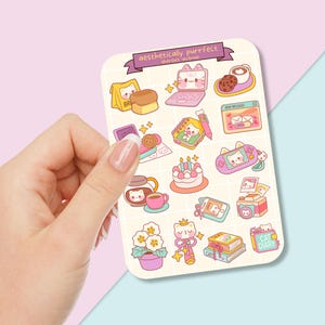 Süßer Sticker Bogen - Kawaii Sticker Pack - Mini Essen Sticker - Spiel Katze