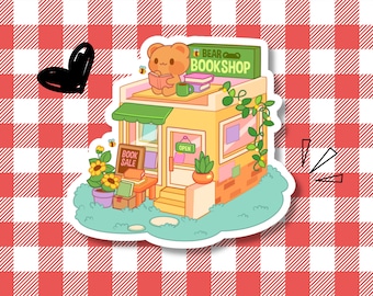 Bear Bookstore Sticker - Animal Matte Paper Decals - Kawaii Books Die Cut Stickers - Journal Planner Aesthetic - Cozy Vinyl Waterproof