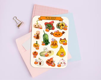 Jolie feuille d'autocollants - pack d'autocollants kawaii - mini autocollants créatifs - citrouilles effrayantes dessinées à la main