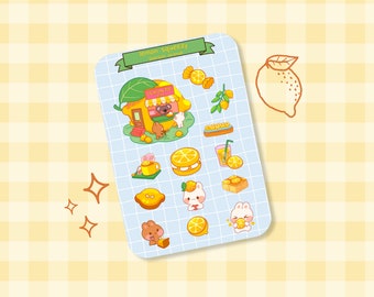 Cute Bunny Sticker Sheet - Kawaii Lemon Kiss Cut Vinyl Stickers - Aesthetic Planner and Journal Decals