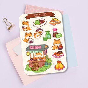 Süßer Aufkleber Bogen - Kawaii Sticker Pack - Mini Handwerk Aufkleber - Handgezeichnet Fuchs Sushi