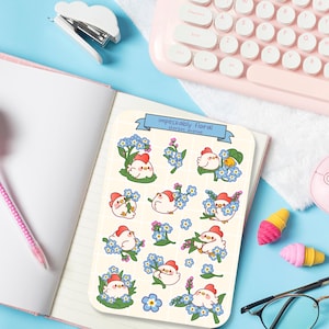 Süßer Aufkleber Bogen - Kawaii Sticker Pack - Mini Blumen Aufkleber - Handgezeichnetes Blumen Huhn