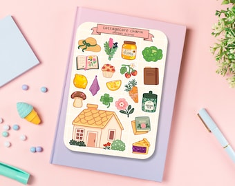 Arkusz uroczych naklejek - Kawaii Sticker Pack - Mini naklejki z jedzeniem - ręcznie rysowany urok Cottagecore