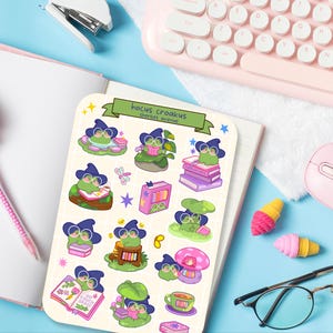Süßer Sticker Bogen - Kawaii Sticker Pack - Mini Essen Sticker - Handgezeichneter Witchy Frosch