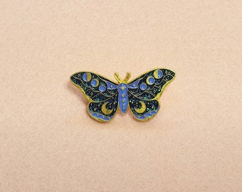 Luna Moth Pin - Glitter Enamel Pin - Cute Butterfly Pin - Moon Phases Pin