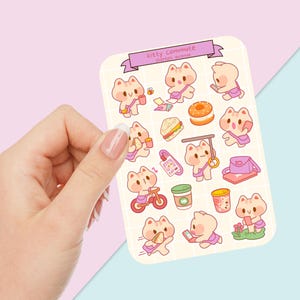Süßer Sticker Bogen - Kawaii Sticker Pack - Mini Essen Sticker - Handgezeichnete Katze Pendeln