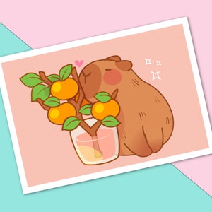 Capybara Art Print - Süße Meme Postkarte - Kawaii Tier Wand Kunst A5 - Lofi Schreibtisch Dekoration