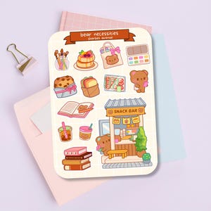Süßer Sticker Bogen - Kawaii Sticker Pack - Mini Essen Sticker - Handgezeichneter Künstler Bär