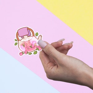 Linda pegatina de comida - Calcomanía de té de rosas hecha a mano - Pegatinas troqueladas Kawaii - Pegatinas Bujo