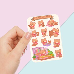 Jolie feuille d'autocollants - pack d'autocollants kawaii - mini autocollants alimentaires - ours en construction dessiné à la main