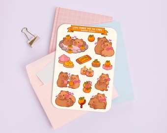 Hoja de pegatinas de capibara naranja - Pegatinas de memes divertidos - Pegatinas recortables de animales kawaii - Pegatinas para planificador