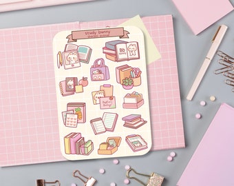 Cute Sticker Sheet - Kawaii Sticker Pack - Mini Food Stickers - Handdrawn Pastel Study Bunny