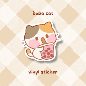 Boba Katze Vinyl Die Cut Aufkleber - Kawaii Laptop Aufkleber - Wasserflasche Aufkleber