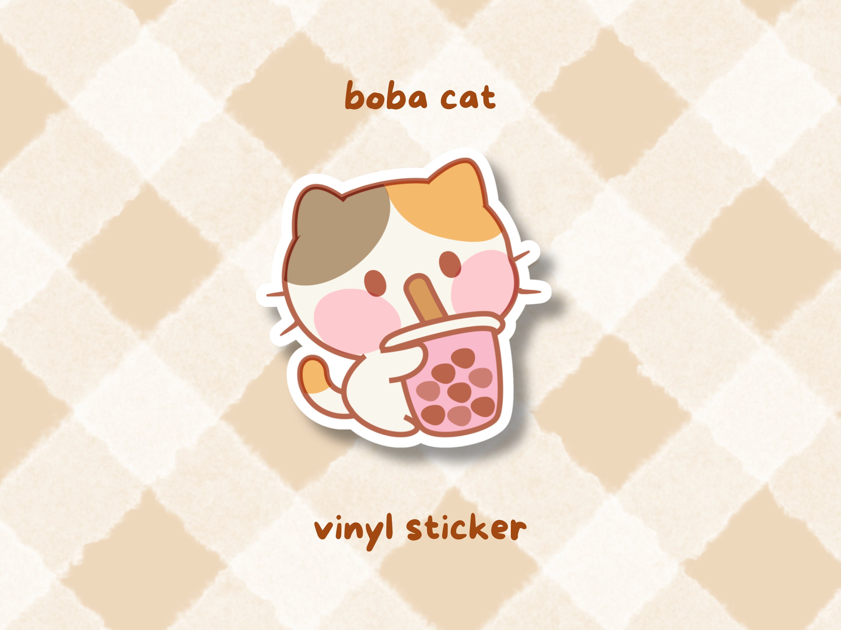 Boba Cat Vinyl Die Cut Sticker - Kawaii Laptop Sticker - Cute Water ...