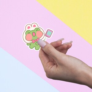 Linda pegatina de comida - Calcomanía de conejito rana hecha a mano - Pegatinas troqueladas Kawaii - Pegatinas Bujo
