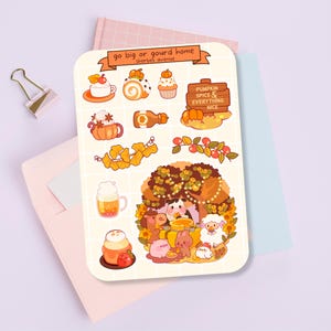 Jolie feuille d'autocollants - pack d'autocollants kawaii - mini autocollants alimentaires - citrouilles dessinées à la main à la ferme