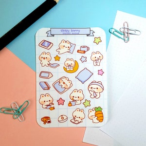 Süßer Aufkleber Bogen - Kawaii Sticker Pack - Mini Essen Aufkleber - Handgezeichnetes gemütliches Häschen