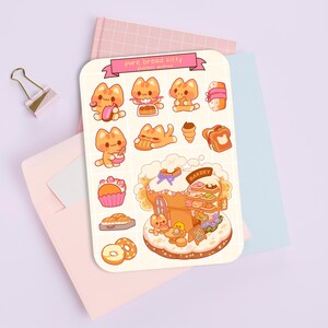 Folha de adesivos fofos - Pacote de adesivos kawaii - Mini adesivos de flores - Gato de pão desenhado à mão