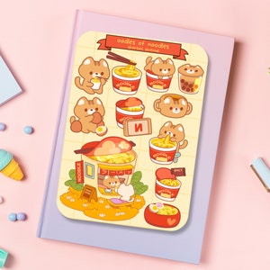 Süßer Aufkleber Bogen - Kawaii Sticker Pack - Mini Essen Aufkleber - Handgezeichnete Ramen Katze