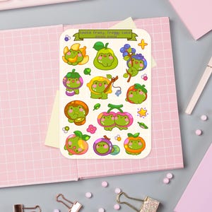 Süßer Sticker Bogen - Kawaii Sticker Pack - Mini Food Sticker - Handgezeichneter Fruchtiger Frosch
