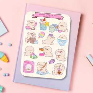 Süßer Aufkleber Bogen - Kawaii Sticker Pack - Mini Blumen Aufkleber - Handgezeichnet Robben Leben