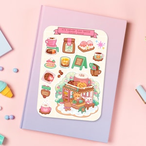 Süßer Aufkleber Bogen - Kawaii Sticker Pack - Mini Essen Aufkleber - Handgezeichnetes Bärencafe