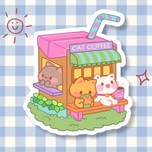 Niedliche Katze Aufkleber - Tier Matte Papier Aufkleber - Kawaii Kitty Gestanzte Aufkleber - Journal Planer Ästhetischer Kaffee
