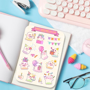 Geburtstag Geist Aufkleber Aufkleber - Niedliche Geburtstag Aufkleber - Kawaii Geschenk Kuss geschnitten Aufkleber - Journal Planer Ästhetik