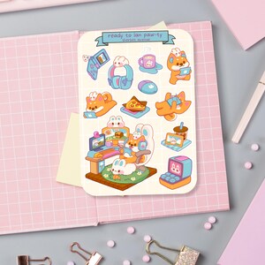 Süßer Sticker Bogen - Kawaii Sticker Pack - Mini Essen Sticker - Handgezeichneter Hund Bunny Gaming
