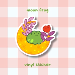 Pegatina troquelada de vinilo Moon Frog - Pegatina para portátil Kawaii - Pegatinas para botellas de agua
