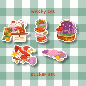 Witchy Cat Vinyl Aufkleber - Gruseliges Kawaii Die Cut Aufkleber-Set - Wasserflasche Aufkleber