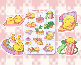 Daily Life with Chicks Sticker Sheet - Cute Planner Stickers - Kawaii Kiss Cut Stickers - Journal Stickers - Waterproof Vinyl