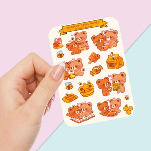 Süßer Aufkleber Bogen - Kawaii Sticker Pack - Mini Essen Aufkleber - Handgezeichneter Valentinstag Bär