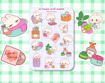 Bunny Vinyl Sticker Sheet - Cute Rabbit Planner Stickers - Kawaii Kiss Cut Stickers - Journal Stickers