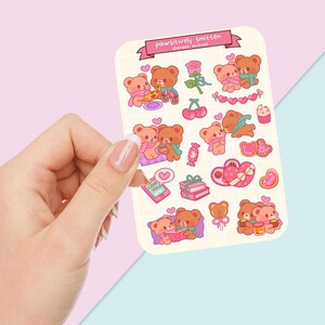 Süßer Aufkleber Bogen - Kawaii Sticker Pack - Mini Essen Aufkleber - Handgezeichneter Valentinstag Bär