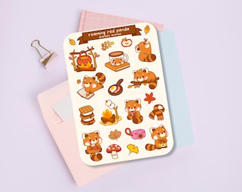 Cute Sticker Sheet - Kawaii Sticker Pack - Mini Food Stickers - Handdrawn Red Panda