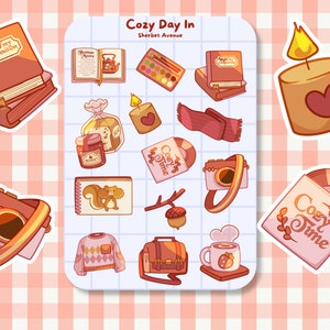 Feuille d'autocollants en vinyle Hygge - Stickers planificateur mignons - Stickers coupe baiser kawaii - Stickers de journal