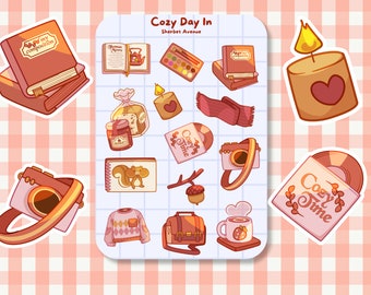 Hygge Vinyl Sticker Sheet - Cute Planner Stickers - Kawaii Kiss Cut Stickers - Journal Stickers