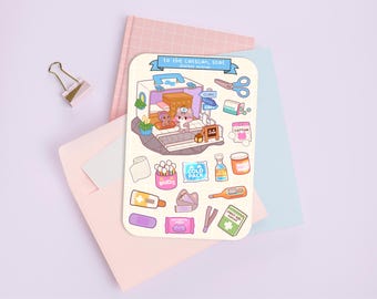 Cute Sticker Sheet - Kawaii Sticker Pack - Mini Flower Stickers - Handdrawn Cat Hospital
