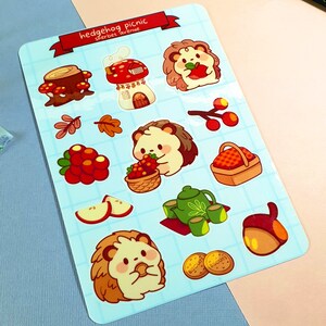 Süßer Aufkleber Bogen - Kawaii Sticker Pack - Mini Essen Aufkleber - Handgezeichnetes Igel Picknick