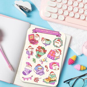 Süßer Aufkleber Bogen - Kawaii Sticker Pack - Mini Blumen Aufkleber - Handgezeichnetes Weihnachtshuhn