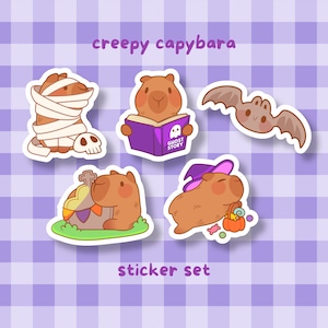 Halloween Capybara Vinyl Sticker Pack - Spooky Kawaii Die Cut Sticker Set - Waterflesstickers