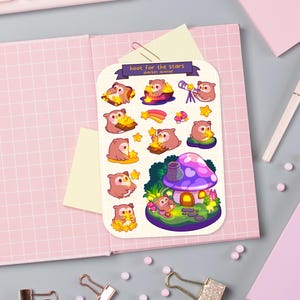 Süßer Aufkleber Bogen - Kawaii Sticker Pack - Mini Handwerk Aufkleber - Handgezeichnete Sternen Eule