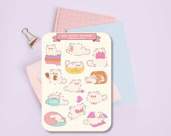 Cute Sticker Sheet - Kawaii Sticker Pack - Mini Food Stickers - Handdrawn Cat Life